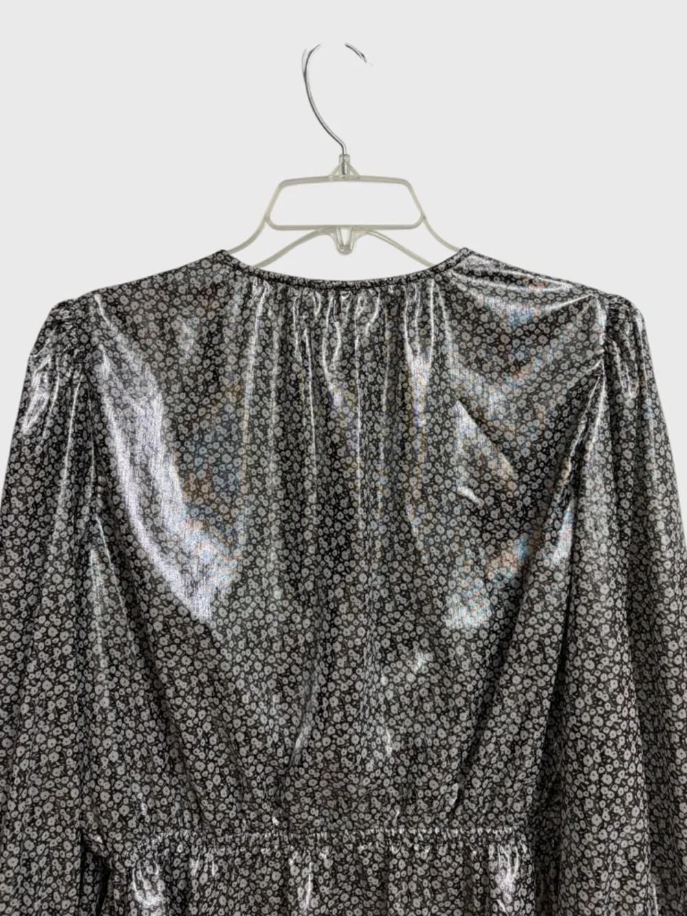 Free People Small Talk That Talk Metallic Silver Floral Top Blouse Size S Disco